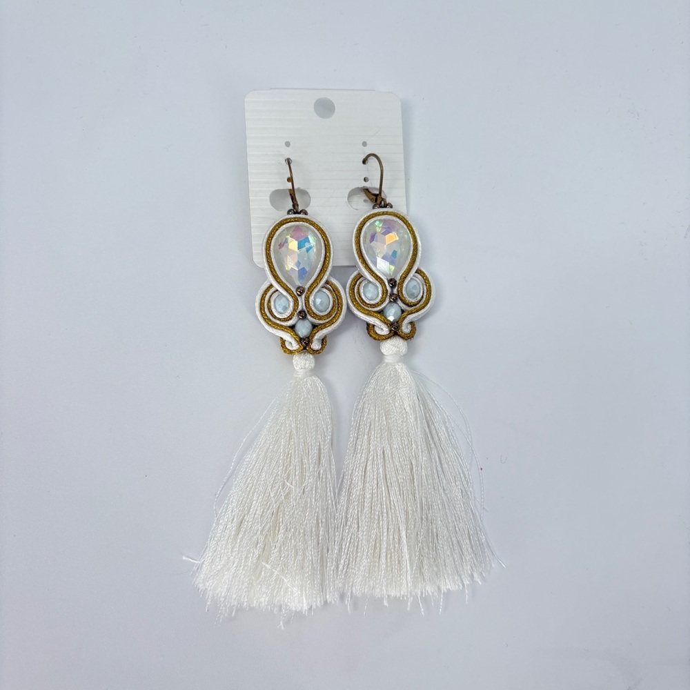 Soutache Russian Braid Handmade Tassel Earrings
White/Gold Summer Resort‎ Wear